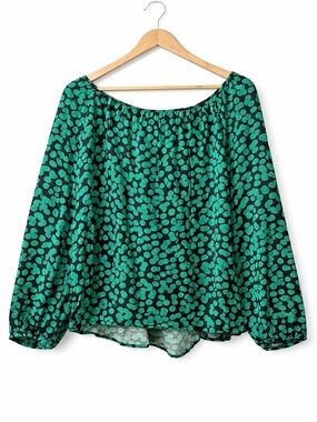 Ava & Viv Black and Teal Off-Shoulder Printed Blouse